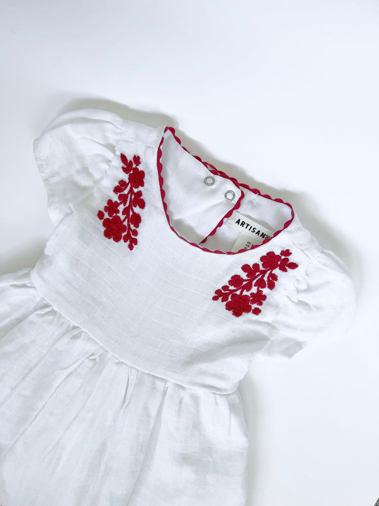 artisan ny linen dress Artisan NY pink linen embroidered above the knee dress (size: S)